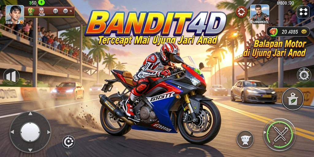 Tampilan gameplay BANDIT4D yang mendebarkan dan penuh aksi balapan motor.