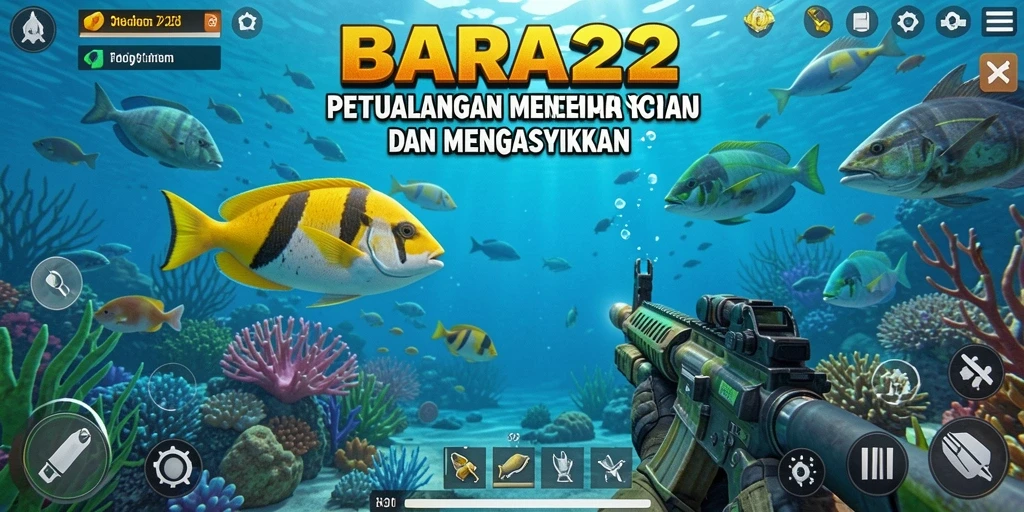 Tangkapan layar BARA22 menampilkan aksi seru menembak ikan di lautan.