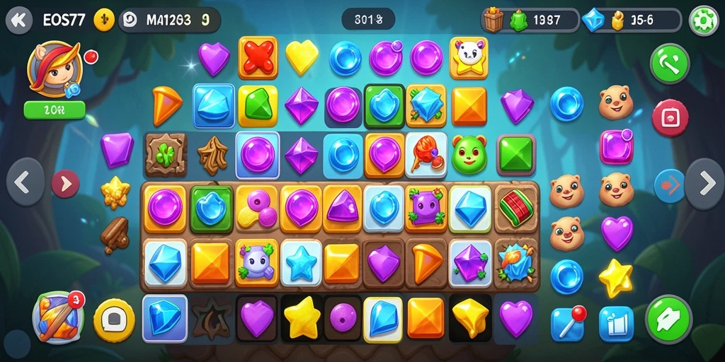 Tampilan gameplay menarik di EOS77, penuh warna dan tantangan.
