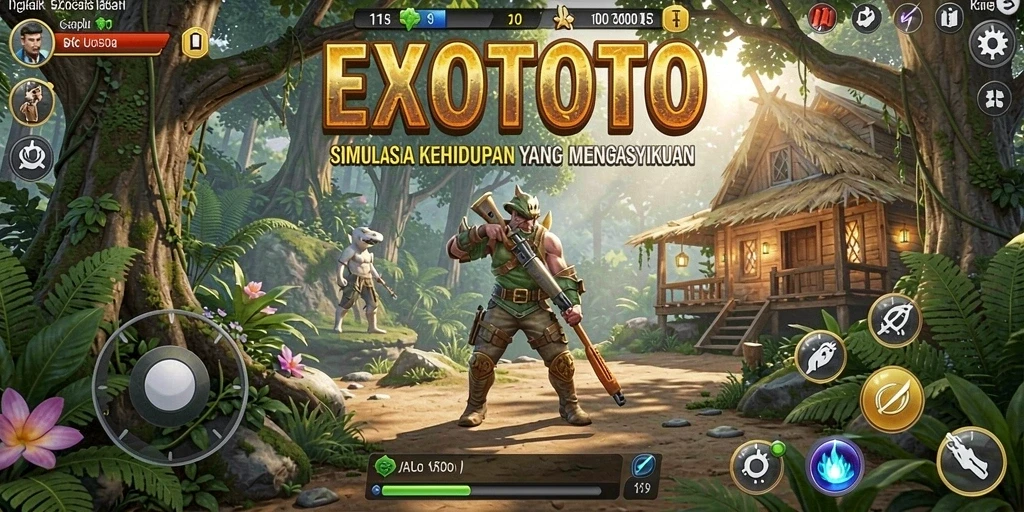 Tangkapan layar gameplay EXOTOTO menampilkan aktivitas simulasi yang seru.