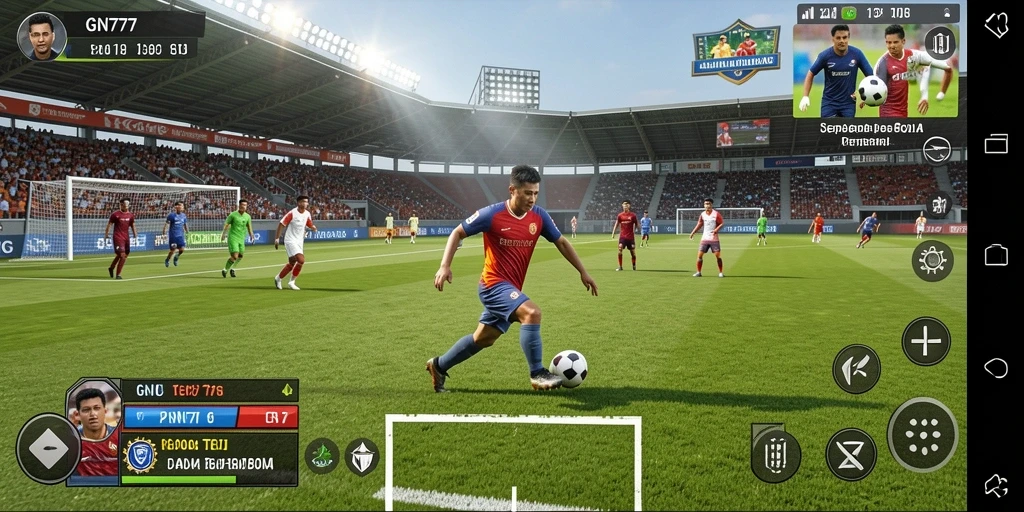 Tampilan gameplay GN777 yang menakjubkan dengan aksi sepak bola seru.