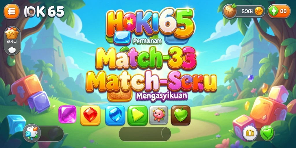 Tampilan gameplay seru dalam HOKI65 dengan elemen Match-3 yang menantang.