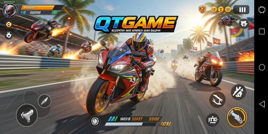 Screenshot yang menunjukkan aksi balapan cepat dalam QTGAME.
