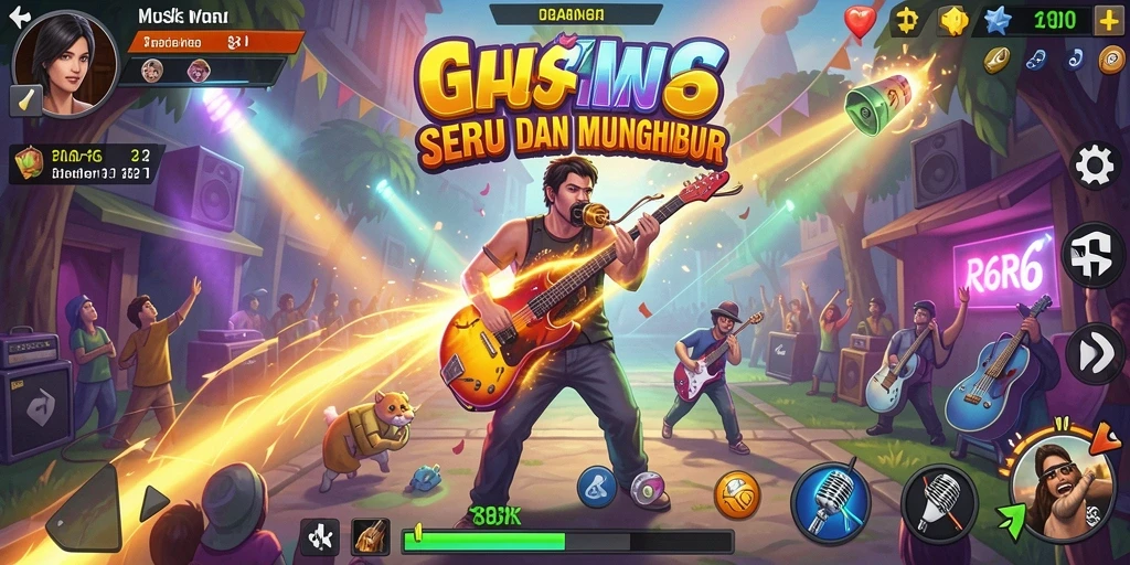 Tampilan gameplay R6R6 yang seru dan penuh musik.
