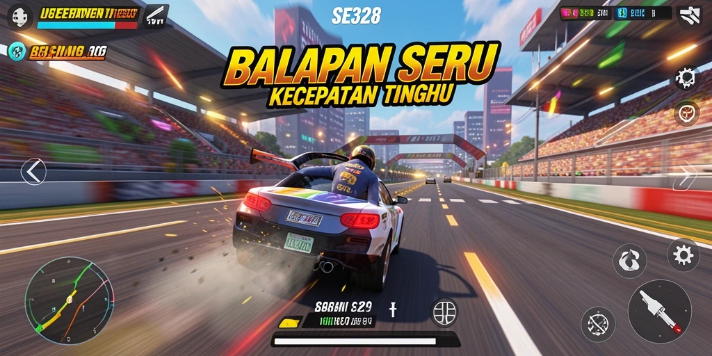 Gameplay Racing mendebarkan di SE328 dengan berbagai kendaraan.