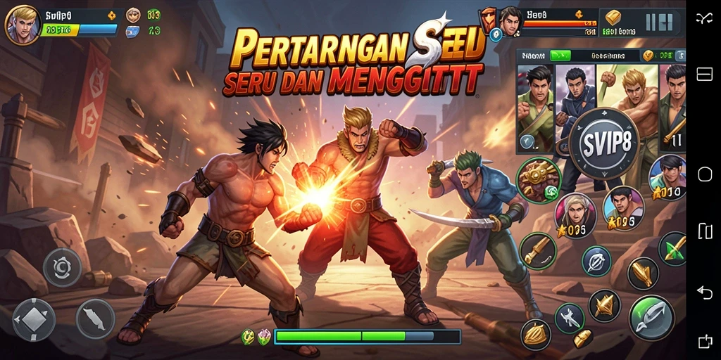 Screenshot utama SVIP8 menampilkan pertarungan seru antara karakter.
